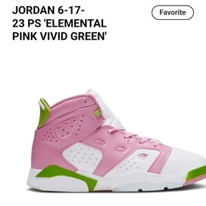 Jordan 6-17-23 (GS) Elemental Pink and Vivid Green Womens 8.5 Mens 7Y EUC